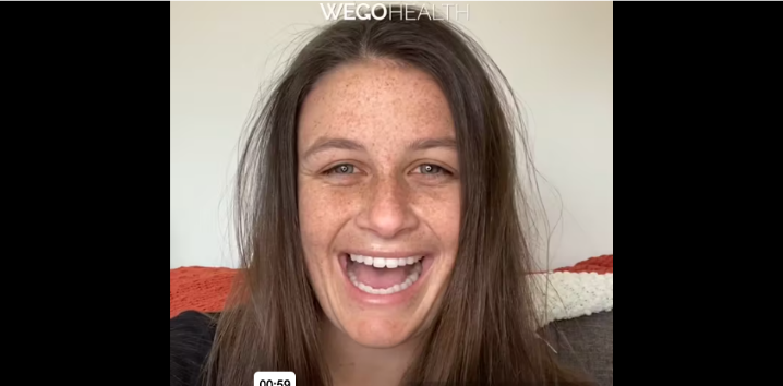 Crystal smiling and speaking on camera, featured in her Somatuline® Depot patient story.